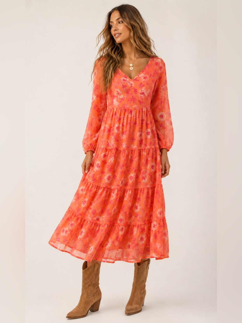 Sincerely Jules Floral Puff-Sleeves Sweetheart Maxi Dress Smocked chiffon small